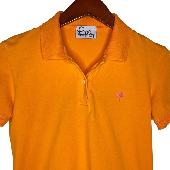 LILLY PULITZER Embroidered Palm Logo Knit Polo Shirt in Tangerine Orange - Picture 4 of 10